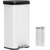imageSONGMICS Kitchen Trash Can 18Gallon Stainless Steel Garbage Can with StayOpen Lid and Stepon Pedal Soft Closure Tall Large and SpaceSaving Silver and Black ULTB520E68White  Black