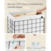 imageSONGMICS Laundry Hamper 238 Gal 90L Laundry Basket Collapsible Clothes Hamper Removable and Washable Liner Metal Wire Frame for Bedroom Bathroom Black and Gray ULCB190G01Cream White