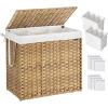 imageSONGMICS Laundry Hamper with Lid 110L Clothes Hamper with 2 Removable Liner Bags 6 Mesh Bags Wicker Laundry Basket Double Laundry Hamper for Bathroom 13 x 224 x 236 Inches Natural ULCB52NLNatural