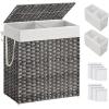 imageSONGMICS Laundry Hamper with Lid 110L Clothes Hamper with 2 Removable Liner Bags 6 Mesh Bags Wicker Laundry Basket Double Laundry Hamper for Bathroom 13 x 224 x 236 Inches Natural ULCB52NLGray