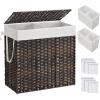 imageSONGMICS Laundry Hamper with Lid 110L Clothes Hamper with 2 Removable Liner Bags 6 Mesh Bags Wicker Laundry Basket Double Laundry Hamper for Bathroom 13 x 224 x 236 Inches Natural ULCB52NLBrown