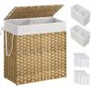 imageSONGMICS Laundry Hamper with Lid 110L Clothes Hamper with 2 Removable Liner Bags 6 Mesh Bags Wicker Laundry Basket Double Laundry Hamper for Bathroom 13 x 224 x 236 Inches Natural ULCB52NLNatural
