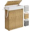 imageSONGMICS Laundry Hamper with Lid 238 Gallon 90 L Synthetic Rattan Clothes Laundry Basket with Lid and Handles Foldable Removable Liner Goose Yellow ULCB51NLGoose Yellow
