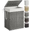 imageSONGMICS Laundry Hamper with Lid 238 Gallon 90 L Synthetic Rattan Clothes Laundry Basket with Lid and Handles Foldable Removable Liner Goose Yellow ULCB51NLDove Gray
