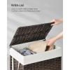 imageSONGMICS Laundry Hamper with Lid 238 Gallon 90 L Synthetic Rattan Clothes Laundry Basket with Lid and Handles Foldable Removable Liner Goose Yellow ULCB51NLChestnut Brown