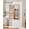 imageSONGMICS Mirror Jewelry Cabinet Armoire Organizer Wall or Door Mount Storage Cabinet with FullLength Frameless Lighted Mirror Builtin Makeup Mirror 2 Drawers Lockable White UJJC013W01Camel Brown