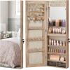 imageSONGMICS Mirror Jewelry Cabinet Armoire Organizer Wall or Door Mount Storage Cabinet with FullLength Frameless Lighted Mirror Builtin Makeup Mirror 2 Drawers Lockable White UJJC013W01Camel Brown