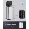 imageSONGMICS Motion Sensor Trash Can 13 Gallon Automatic Garbage Can with SoftClose Lid and Bag Retainer Ring Stainless Steel Touchless Kitchen Trash Bin 15 Trash Bags Included Silver ULTB610E50