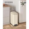 imageSONGMICS Slim Trash Can 13Gallon 50 L Garbage Can for Narrow Spaces with SoftClose Lid Inner Bucket and Stepon Pedal Stainless Steel 15 Trash Bags Included Silver ULTB510E48Sand Beige