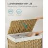 imageSONGMICS Storage Basket with Lid 423 Gallon 160L Storage Bin Woven Blanket Storage Basket with Handles Foldable Removable Liner Metal Frame for Bedroom Laundry Room Brown URST76BRNatural