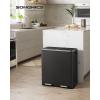 imageSONGMICS Trash Can 2 x 8 Gallon 2 x 30 L Garbage Can for Kitchen with 15 Trash Bags 2 Compartments Plastic Inner Buckets and Hinged Lids Airtight Silver and Black ULTB60NLBlack
