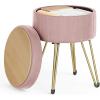 imageSONGMICS Vanity Stool Chair Small Ottoman Stool with Storage Vanity Chair 154 Dia x 174 Inches 4 Metal Legs for Makeup Room for Living Room Bedroom Cream White ULOM002W01Jelly Pink