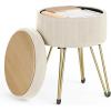 imageSONGMICS Vanity Stool Chair Small Ottoman Stool with Storage Vanity Chair 154 Dia x 174 Inches 4 Metal Legs for Makeup Room for Living Room Bedroom Cream White ULOM002W01Cream White