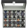imageSONGMICS Watch Box 12Slot Watch Case with Large Glass Lid Removable Watch Pillows Watch Box Organizer Gift for Loved Ones Black Synthetic Leather Gray Lining UJWB12BKBlack  Gray
