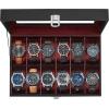 imageSONGMICS Watch Box 12Slot Watch Case with Large Glass Lid Removable Watch Pillows Watch Box Organizer Gift for Loved Ones Black Synthetic Leather Gray Lining UJWB12BKBlack  Wine Red