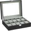 imageSONGMICS Watch Box 12Slot Watch Case with Large Glass Lid Removable Watch Pillows Watch Box Organizer Gift for Loved Ones Black Synthetic Leather Gray Lining UJWB12BKBlack  Gray