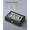 imageSONGMICS Watch Box 12Slot Watch Case with Large Glass Lid Removable Watch Pillows Watch Box Organizer Gift for Loved Ones Black Synthetic Leather Gray Lining UJWB12BKBlack  Greenish Beige