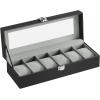 imageSONGMICS Watch Box 12Slot Watch Case with Large Glass Lid Removable Watch Pillows Watch Box Organizer Gift for Loved Ones Black Synthetic Leather Gray Lining UJWB12BKBlack  Gray