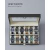 imageSONGMICS Watch Box 12Slot Watch Case with Large Glass Lid Removable Watch Pillows Watch Box Organizer Gift for Loved Ones Black Synthetic Leather Gray Lining UJWB12BKBlack  Greenish Beige