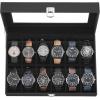 imageSONGMICS Watch Box 12Slot Watch Case with Large Glass Lid Removable Watch Pillows Watch Box Organizer Gift for Loved Ones Black Synthetic Leather Gray Lining UJWB12BKBlack  Black