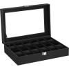 imageSONGMICS Watch Box 12Slot Watch Case with Large Glass Lid Removable Watch Pillows Watch Box Organizer Gift for Loved Ones Black Synthetic Leather Gray Lining UJWB12BKBlack  Black