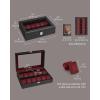 imageSONGMICS Watch Box 12Slot Watch Case with Large Glass Lid Removable Watch Pillows Watch Box Organizer Gift for Loved Ones Black Synthetic Leather Gray Lining UJWB12BKBlack  Wine Red
