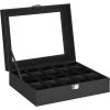 imageSONGMICS Watch Box 12Slot Watch Case with Large Glass Lid Removable Watch Pillows Watch Box Organizer Gift for Loved Ones Black Synthetic Leather Gray Lining UJWB12BKBlack  Black