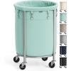 imageSONGMICS 502Gallon 190 L Laundry Basket with Wheels Rolling Round HeavyDuty Laundry Hamper Cart with Steel Frame and Removable Bag 2 Locking Wheels Cream White and Metallic Silver URLS01MZMint Green  Metallic Silver