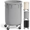 imageSONGMICS 502Gallon 190 L Laundry Basket with Wheels Rolling Round HeavyDuty Laundry Hamper Cart with Steel Frame and Removable Bag 2 Locking Wheels Cream White and Metallic Silver URLS01MZGray  Metallic Silver