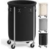 imageSONGMICS 502Gallon 190 L Laundry Basket with Wheels Rolling Round HeavyDuty Laundry Hamper Cart with Steel Frame and Removable Bag 2 Locking Wheels Cream White and Metallic Silver URLS01MZInk Black  Metallic Silver