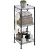 imageSONGMICS 5Tier Bathroom Shelf Storage Rack for Small Space with 5 PP Shelf Liners Removable Hook Extendable Design Ink Black and Rustic Brown ULGR023B02Ink Black  Translucent