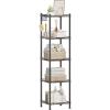 imageSONGMICS 5Tier Bathroom Shelf Storage Rack for Small Space with 5 PP Shelf Liners Removable Hook Extendable Design Ink Black and Rustic Brown ULGR023B02Ink Black  Rustic Brown
