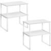 imageSONGMICS Cabinet Organizer Shelf Set of 4 Kitchen Counter Shelves Kitchen Storage Spice Rack Stackable Expandable Metal and Engineered Wood Cloud White and Natural Beige UKCS010N01Cloud White  Snow White