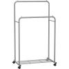imageSONGMICS Clothes Rack with Wheels Clothing Rack for Hanging Clothes 254 mm Metal Garment Rack with Dense Mesh Storage Shelf 110 lb Load Capacity 2 Brakes Black UHSR25BKGrey