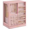 imageSONGMICS Jewelry Box 360 Rotating Jewelry Storage Case with 5 Drawers Jewelry Organizer Glass Window Spacious Vertical Jewelry Storage Open Design Great Gift Cloud White UJBC170W01Jelly Pink