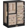 imageSONGMICS Jewelry Box 360 Rotating Jewelry Storage Case with 5 Drawers Jewelry Organizer Glass Window Spacious Vertical Jewelry Storage Open Design Great Gift Cloud White UJBC170W01Ink Black