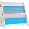 imageSONGMICS Kids Bookcase Book Organizer with AntiTip Kit Storage Shelf for Childrens Room Playroom School SpaceSaving Design White Blue and Gray UGKR72WT 11D x 246W x 236H in