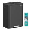 imageSONGMICS Kitchen Trash Can 16 Gallon 2 x 8 Gallon Dual Compartment Garbage Can 60L Pedal Recycling Bin Stays Open and Soft Close Stainless Steel 15 Bags Included Metallic Silver ULTB202E01Ink Black