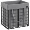 imageSONGMICS Laundry Hamper 238 Gal 90L Laundry Basket Collapsible Clothes Hamper Removable and Washable Liner Metal Wire Frame for Bedroom Bathroom Black and Gray ULCB190G01Black  Gray
