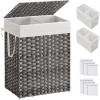 imageSONGMICS Laundry Hamper with Lid 110L Clothes Hamper with 2 Removable Liner Bags 6 Mesh Bags Wicker Laundry Basket Double Laundry Hamper for Bathroom 13 x 224 x 236 Inches Natural ULCB52NLGray
