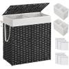 imageSONGMICS Laundry Hamper with Lid 110L Clothes Hamper with 2 Removable Liner Bags 6 Mesh Bags Wicker Laundry Basket Double Laundry Hamper for Bathroom 13 x 224 x 236 Inches Natural ULCB52NLBlack