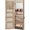 imageSONGMICS Mirror Jewelry Cabinet Armoire Organizer Wall or Door Mount Storage Cabinet with FullLength Frameless Lighted Mirror Builtin Makeup Mirror 2 Drawers Lockable White UJJC013W01Camel Brown