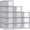 imageSONGMICS Shoe Boxes Pack of 12 Shoe Storage Organizers Stackable Clear Plastic Boxes for Closet Sneakers 131 x 91 x 56 Inches Transparent and White ULSP12SWTTransparent  Gray
