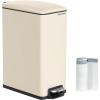 imageSONGMICS Slim Trash Can 13Gallon 50 L Garbage Can for Narrow Spaces with SoftClose Lid Inner Bucket and Stepon Pedal Stainless Steel 15 Trash Bags Included Silver ULTB510E48Sand Beige