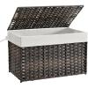 imageSONGMICS Storage Basket with Lid 423 Gallon 160L Storage Bin Woven Blanket Storage Basket with Handles Foldable Removable Liner Metal Frame for Bedroom Laundry Room Brown URST76BRBrown