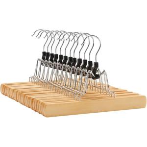 imageSONGMICS 12 Pack Wooden Pants Hangers Premium Solid Wood with NonSlip Felt Hold Pants Tightly Smooth Finish Wood Skirt Hangers with 360 Swivel Hook Natural UCRW00712NonSlip Felt