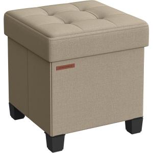 imageSONGMICS 15 Inches Cube Storage Ottoman Bedroom Bench with Storage Foot Stool with Feet Holds Up to 660 lb Dark Gray ULSF14GYZCamel Brown