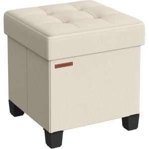 imageSONGMICS 15 Inches Cube Storage Ottoman Bedroom Bench with Storage Foot Stool with Feet Holds Up to 660 lb Dark Gray ULSF14GYZCream White