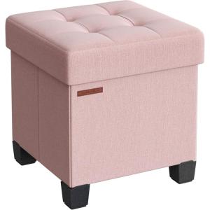 imageSONGMICS 15 Inches Cube Storage Ottoman Bedroom Bench with Storage Foot Stool with Feet Holds Up to 660 lb Dark Gray ULSF14GYZJelly Pink