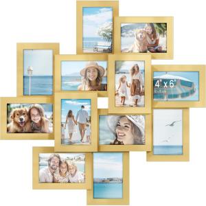 imageSONGMICS 4x6 Collage Picture Frames 12Pack Photo Collage Frame for Wall Decor Glass Front Assembly Required Rustic Brown URPF022X01Pale Gold
